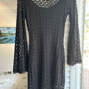 Free People Black Crochet Long Sleeve Dress
